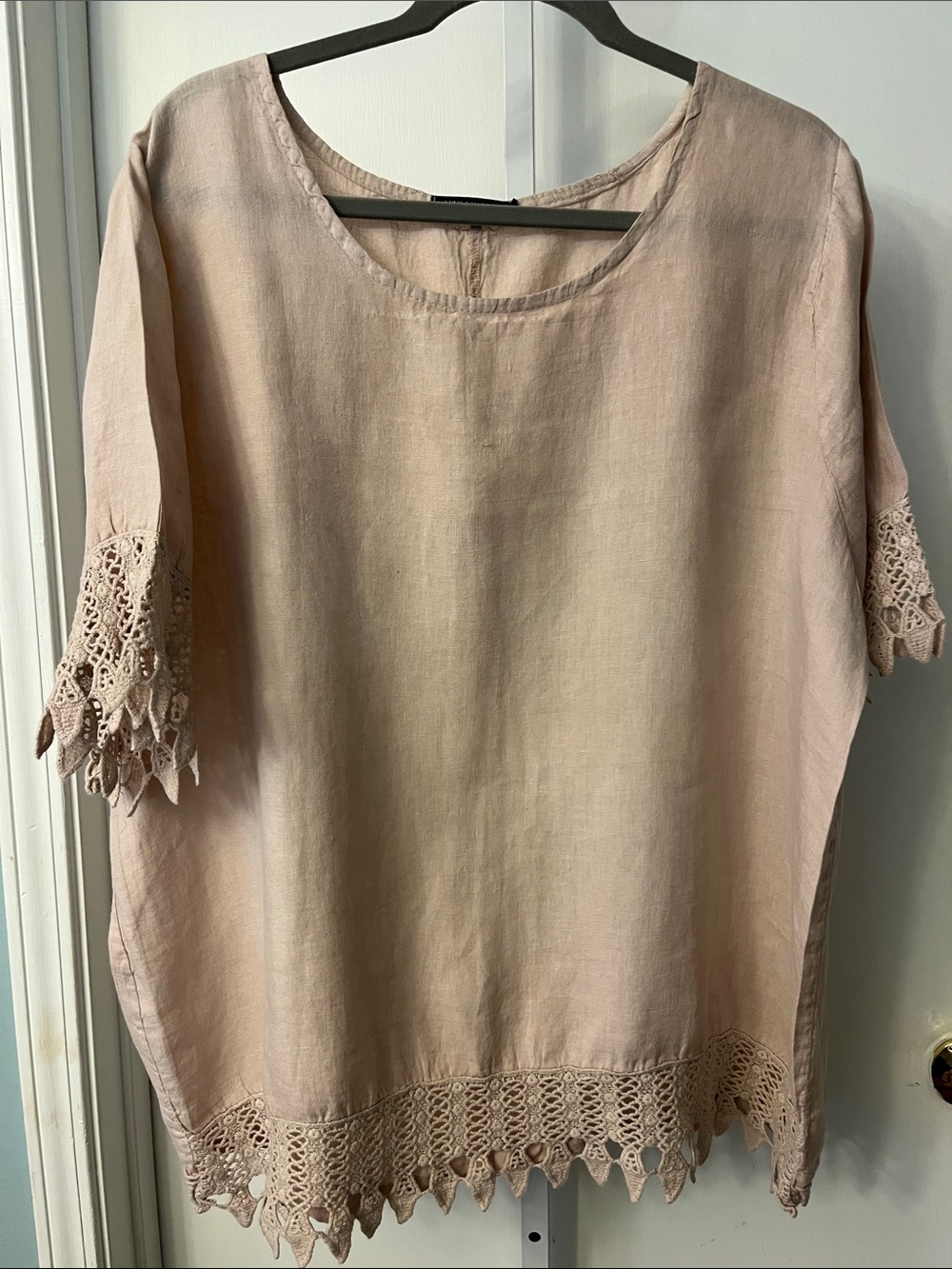 Boho Crochet-Trim Tunic Top in Blush